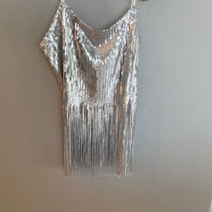 Silver Sequin Fringe Top